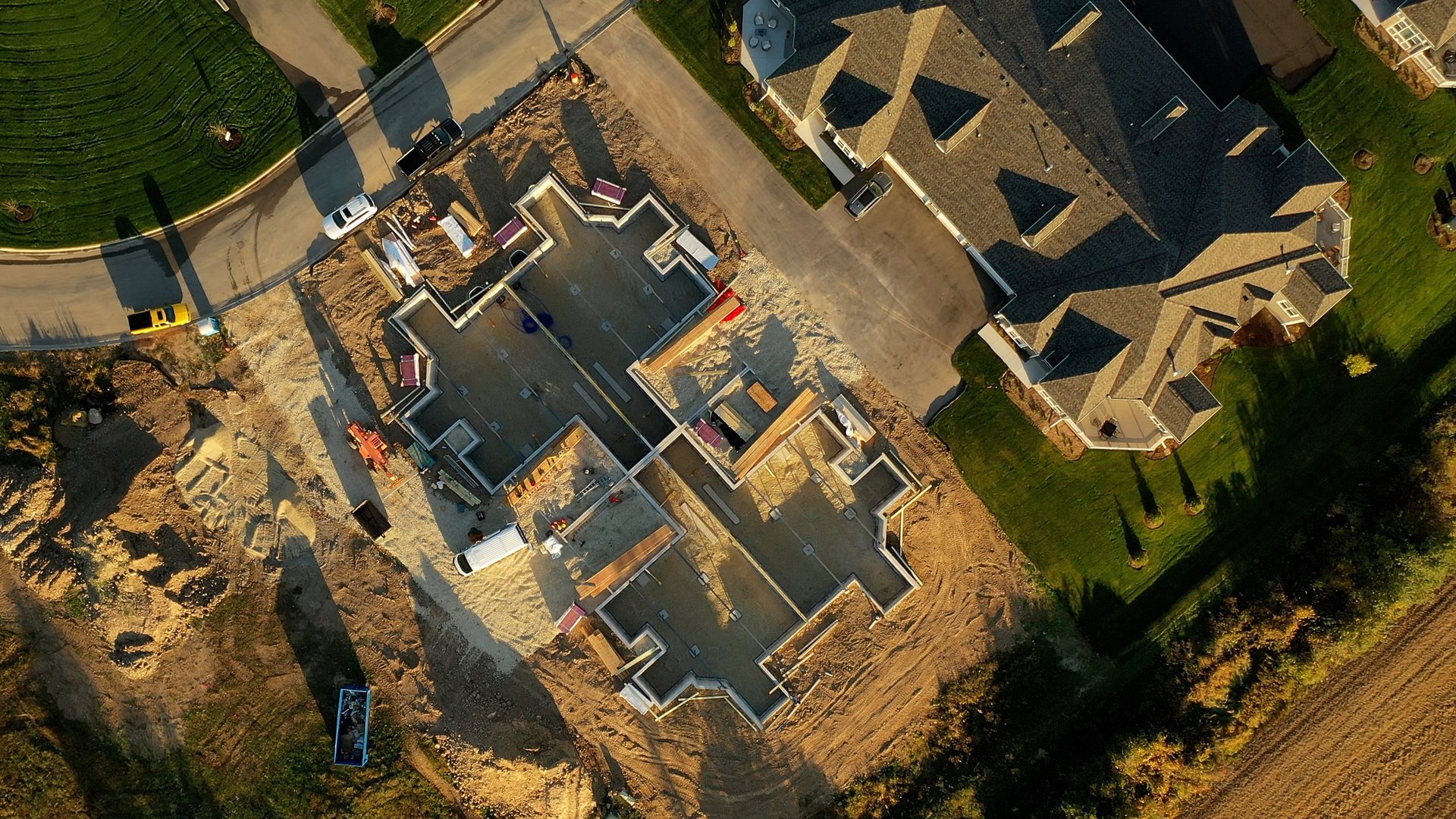 Aerial view of a new residential construction site