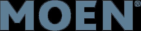 Moen logo in blue gray with registered trademark symbol